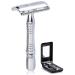 BAILI Classic 3-Piece Double Edge Safety Razor Wet Shaving for Men Women with Platinum Blade and Mirrored Travel Case BD176 Silver
