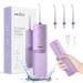 Water Flosser Dental Oral Irrigator Teeth Cleaner Portable Travel Rechargeable Cordless IPX7 Electric Plaque Remover 3 Modes 3 Jet Tips 140ml Purple