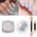 gootrades 2 Pcs Chrome Nail Powder, Glazed Donut Nails White Pearl Chrome Nail Powder &Mermaid Chrome Aurora Nail Pigment Powder for Gel ChromeNail Art Decoration Tool Smokey Eyes Manicure Makeup
