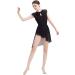 Lyrical Dance Dress with Lace Cap Sleeve & Asymmetrical Tulle Skirt - XS-XL, Black - Buy Online on GoSupps.com
