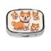 Cute Shiba Inu Dog Printing 2 Compartment Small Pill Case Cute Small Pill Box Purse Pill Boxs Travel Pill Organizer for Pocket Purse and Travel Gifts