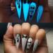 24 Pcs Halloween Press on Nails White Fake Nails Long Stiletto Full Cover Nightmare Before Christmas Nails Luminous False Nails with Cute Ghost Designs Glue on Nails Matte Artificial Nails for Women Girls Style 24