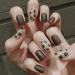 Sethexy matt false fingernails short square leopard pattern brown complete cover acrylic you press false nail tips for women and girls