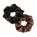 2 PCS Hair Scrunchies Satin Silk Stretchy Solid Color Hairbands for Thick hair Curly Hair Thin Hair Sleeping Traceless Frizz Prevention Girls Women Use (Black&Brown)