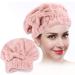 Filfeel hair drying cap make-up hat coral fleece swimming super absorbent quick-drying hair cap with loop node pink (9.4 inches x 10.2 inches)