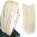 Iluu 22 "80g long natural straight hair part #60 platinum blonde color hidden fishing cord secret cord synthetic heat -resistant fiber hair extensions with a transparent fish line for party