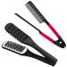 2 Pieces Straightening Comb For Hair  Boar Bristles Clamp Double Sided Brush Hair Straightening Brushes Comb Flat Iron Comb Hair Styling for Straightening Knotty Hair Unkempt Hair (Black  Rose Red)