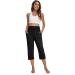 UEU Women's High Waist Black Capri Yoga Pants with Pockets - Comfy & Loose Fitting Lounge Workout Capris (Large) - Buy Online on GoSupps.com