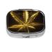 Golden Cannabis Printing 2 Compartment Small Pill Case Cute Small Pill Box Purse Pill Boxs Travel Pill Organizer for Pocket Purse and Travel Gifts