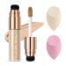 Multi-Use Concealer Stick Medium-Full Coverage 2-in-1 Concealer + Liquid Foundationg Buildable And Lightweight Formula Waterproof And Full Coverage Foundation With 2 Makeup Sponges (01# Beige) 1 Ounce (Pack of 1) 01# Beige
