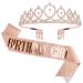 Birthday Crown  Didder Birthday Girl Sash & Rhinestone Tiara Set  Birthday Tiara Birthday Crowns for Women 21st Birthday Sash and Tiaras for Women Girls Birthday Gifts Party Accessories 2 Piece Set Rose Gold