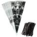VDL Pack of 25 Halloween Sweet Cones 17x33cm Spiderweb Themed Clear Treat Bags with Twist Ties - Buy Online on GoSupps.com
