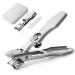 Lux German Nail Clippers Grip for Men The UltraSharp Fingernail Clippers with Catcher No Splash Toenail Clippers for Thick Nails for Seniors Portable Nail Clipper with Catcher File and Safety Lock Silver