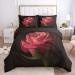 Pink Rose Bedding Set Romantic Flower Duvet Cover Double Size Floral Blossom Quilt Cover With Pillowcase Luxury Soft Microfiber Quilt Cover for Valentine'S Day Wedding Decor Single Single(135x200cm)