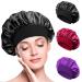 BIZBUY 3 Pack Satin Bonnet Hair Bonnet for Sleeping Night Hair Sleeping Caps with Wide Elastic Band Silk Bonnet is Suitable for Long Straight and Curly Hair. Black+Red+Purple