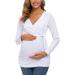 Love2Mi Women Maternity Breastfeeding Top - Long Sleeve V-Neck - Cute Maternity Clothes in White - Size M - Buy Online on GoSupps.com