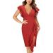 Briskyry V-Neck Floral Knee-Length Business Dresses for Women - Elegant Summer Party Dress with Ruffled Hems | Vintage XL Orange - Buy Online on GoSupps.com