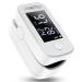 Pulsoximeter oxygen saturation measuring device finger for pulse rate heart frequency and SPO2 values oximeter with LED screen display batteries and supporting band included (white)
