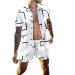 JUNGE Men 2 Piece Outfit Summer Stylish Flower Shirt Hawaiian Sets Beach Casual Button Down Short Sleeve Shirt and Shorts Set Large 02-white