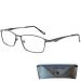 Mini glasses Elegant anti -flashing glasses reading glasses with rectangular glasses free case stainless steel glasses frame blue light filter glasses men and women's graphite 0.0 diopters