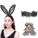Women Bunny Costume Set Lace Rabbit Ears Headband Hairband Necklace Choker Dot Gloves Costume Accessories
