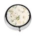 Round Pill Box 2.0x2.0x0.7 in Mini Travel Medicine Pill Organizer Box for Purse Pocket white watercolor floral rose Printing