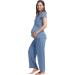 Maternity Pyjama Set XL | Short Sleeve Tops & Long Pants | Summer Cool & Moisture Wicking | Pregnancy & Nursing Sleepwear in Dusty Blue - Buy Online on GoSupps.com