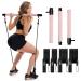 Adjustable Pilates Bar kit with 4 Resistance Bands, Portable Pilates Bar Stick for Home Workout, Adjustable Pilate Bar for Gym Fitness Pink