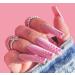 Vatocu coffin shiny artificial nails long pink French artificial nails wave point for sticking acrylic for women and girls (24 pieces)
