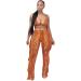 Women's 2-Piece Sweatpants Suit Set | Ruffle Crop Top & Long Pants Jumpsuit Outfit | Orange, Medium - Buy Online on GoSupps.com