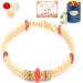 Ghasitaram Gifts Rakhi for Brother Rakhis Online Red Pearl Bracelet Rakhi with 100 GMS of Dryfruits Mix Can 200 GMS of Kaju katli Rakhi & 100g Dryfruits Mix Can 200g Kaju katli
