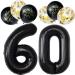 Printed Number 60 Balloons Black Unique 60th Birthday Decorations Men Women Including Printed Latex 60th Happy Birthday Balloons and Confetti Balloons 60-black