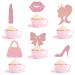 24 PCS Hot Pink Girl Cake Toppers - Glitter Princess Birthday Cupcake Decorations - High Heel Lipstick bowknot Cupcake Picks for Wedding Baby Shower Anniversary Girl Birthday Themed Party Supplies