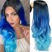 HANNE Long Hair Body Wave Ombre Bluish Teal Blue Wig | 3 Tone Colors | Heat Resistant Synthetic Hair | Navy Blue Wig for Black and White Women - Buy Online on GoSupps.com