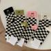 Akamas 4 Couple Black & White Checkered Ladies Socks - Smiling Face Pattern Colorful Breathable Cotton Crew Socks Perfect Gift for Girls - Buy Online on GoSupps.com