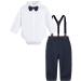 mintgreen Baby Boy Suit Wedding Outfit Bodysuit Gentleman Clothing Set Suspender Trousers + Shirt + Bow Tie 9-12 Months White Blue