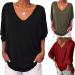 Plus Size Women's Casual V-Neck Batwing Sleeve Blouse - Red - Buy Online on GoSupps.com