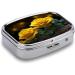 Beautiful Yellow Roses Print Pill Box | 2 Compartment Portable Medicine Organizer | Decorative Metal Case for Pocket & Purse - Buy Online on GoSupps.com