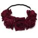 HONBAY 7cm/2.76inch Rose Flower Crown Elastic Headband Hair Band Festival Hair Garland Wedding Headpieces (Red Wine)