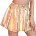 Flovel ladies shiny fold skirt liquid metallic rock mini skaters rock elastic rave party rock dance performance costume for women and girls m gold