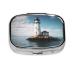 Light House Ocean Printing 2 Compartment Small Pill Case Cute Small Pill Box Purse Pill Boxs Travel Pill Organizer for Pocket Purse and Travel Gifts