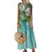 Women's A Line Summer Dress Round Neck Sleeveless Leisure Maxi Dress Flowers Festive Casual Long Beach Dress M Cyan