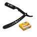 New Ergonomic Design Stainless Steel Professional Folding Straight Edge Barber Razor Shavette Manual Shaver with 100 Shark Single Blades (Matte Black + 100 Shark Blades)