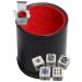 Set of 16mm Poker Dice Squared Corners and Black PU Leather Dice Cup Plush Felt Lined - Gift Boxed Poker (Spades Ace) White, Black/Red Cup