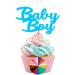 BABY BOY Baby Shower Teal Mirror Finish Cake Topper for Cupcakes x6 with Wooden Sticks Cupcakes x6 with Wooden Sticks Teal