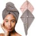 Microfiber Hair Towel Wrap Waffle Hair Drying Towel Absorbent Dry Hair Turban with Button Twist Hair Towel Cap Quick Dry Hair Turban Anti Frizz Hair Wrap Towel for Women and Girls 2Pcs