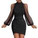 Hanxiulin women network dresses vintage sexy dresses women Elegant glitter evening dress vintage v-neck sequin glitter glitter pencil dress skinny cocktail dress bk1 xl
