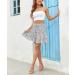 LAEIMILIA Womens Floral Print Mini Skater Skirt - Elastic Waist, Flared & Pleated - White - Size M - Buy Online on GoSupps.com