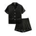 SWOMOG Kids Satin Pyjamas Sets Girls Boys Button-Down Pjs Short Sleeve Silk Nightwear 2 Piece Lounge Sets 4-5 Years Black