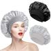 AliLeader Hair Bonnet for Sleeping 2Pcs Silk Hair Wrap for Sleeping Soft Satin Bonnet Sleep Cap for Curly Hair Elastic Band Bonnet for Curly Hair Silk Bonnet for Sleeping (Black+Silver)
